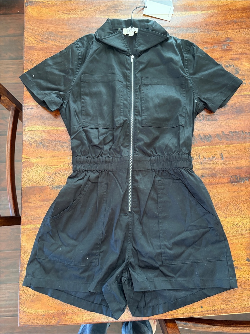 NWT ELAN WOMENS Black Short-Sleeve Utility Romper